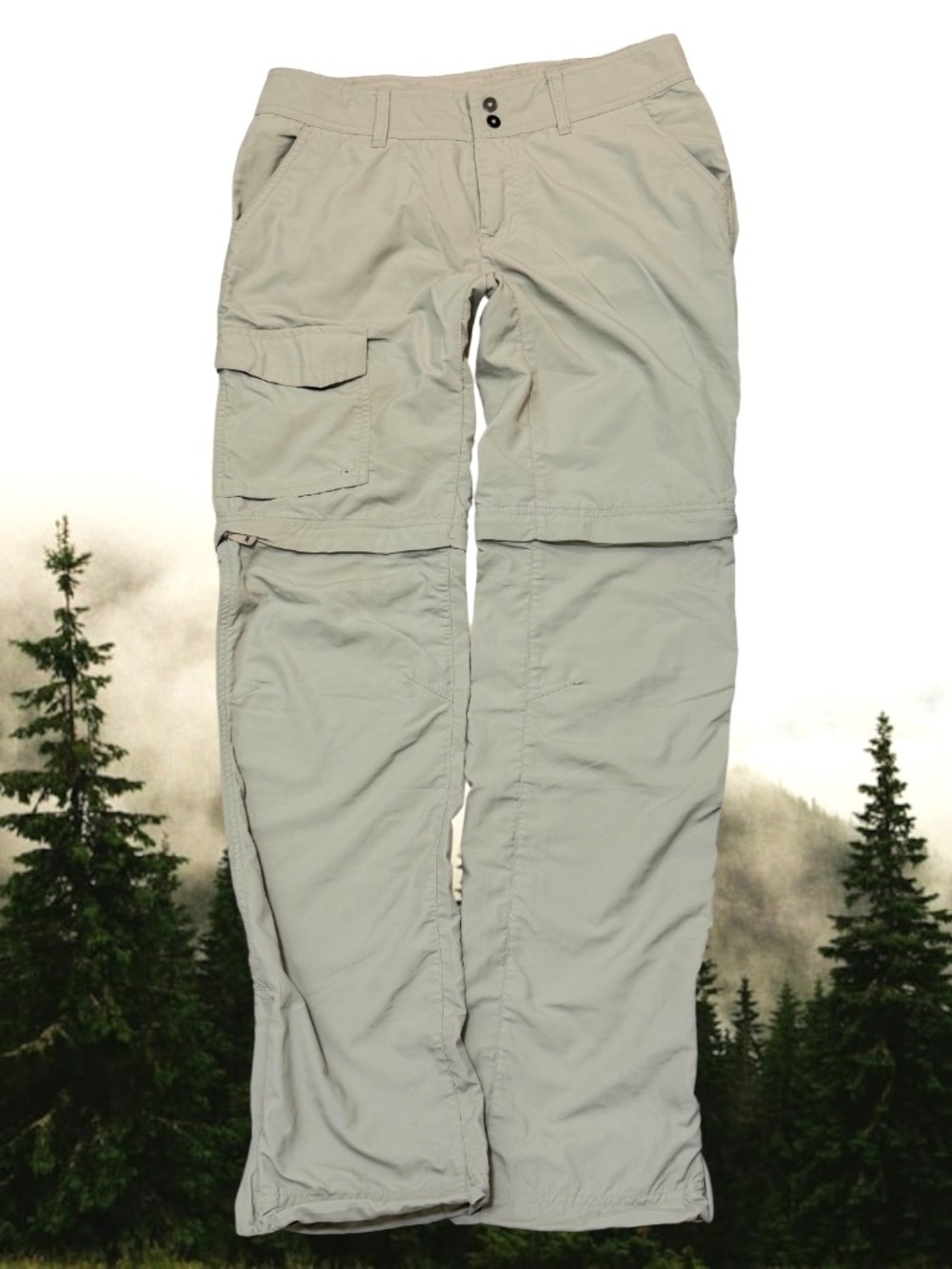 COLUMBIA PFG Convertible (Omni Shade) Hiking Pants 4R Light Khaki Exc Used Cond.